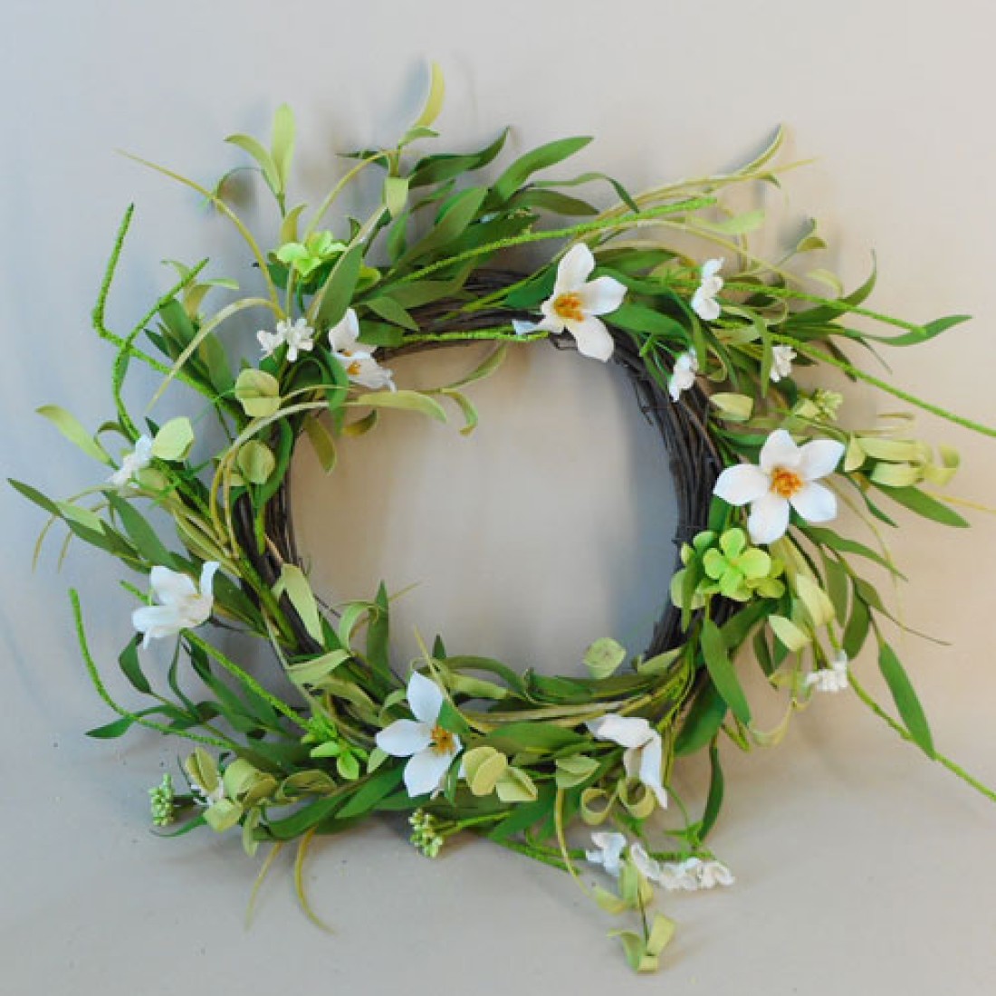 Artificial Meadow Flowers Wreath or Centrepiece White and Green Flowers